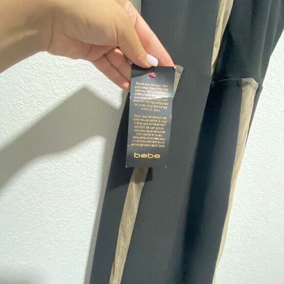 NWT Bebe Womens Lace Inset Maxi Gown Dress Black Small Long Slit Sleeveless - Picture 11 of 12